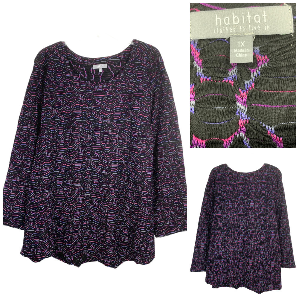 Habitat Clothes to Live In Plus Sz 1X Textured Ruched Knit Swing Tunic Sweater